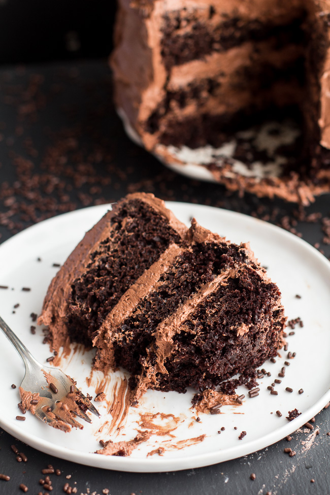 simple chocolate birthday cake with whipped chocolate buttercream