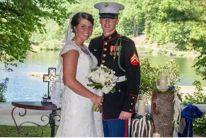 Marine Corps Corporal Caleb Earwood and his bride Maggie