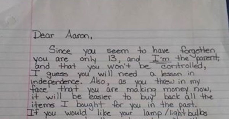 Mom Sends Her 13-Year-Old A Tough-Love Letter Complete With A Bill